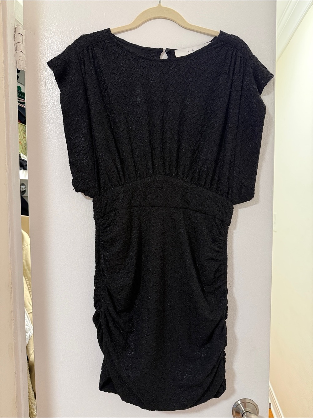 IRO Black Textured Short-Sleeve Mini Dress